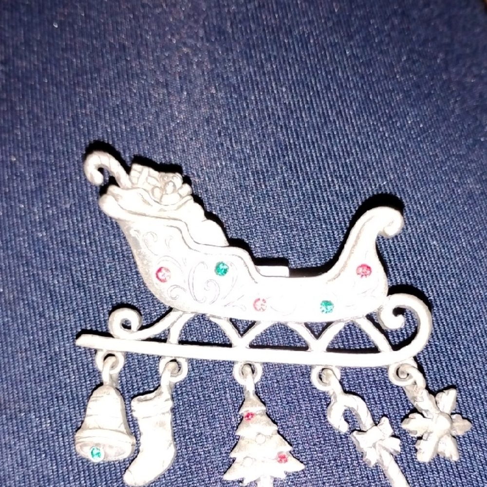 JJ Cole Silver Sleigh Brooch with Festive Charms